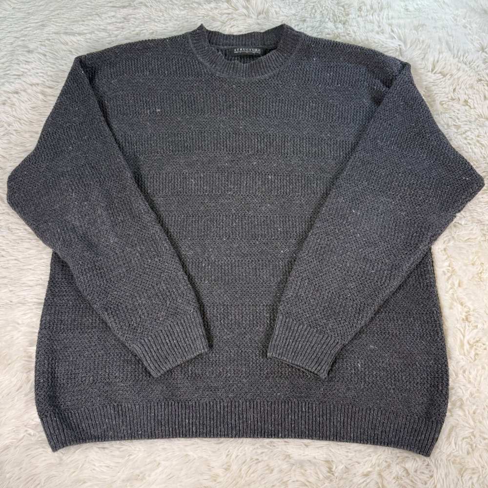 Vintage Structure Mens Dark Gray Knit Sweater XL Crew Neck Y2K Retro 90s Casual‎
